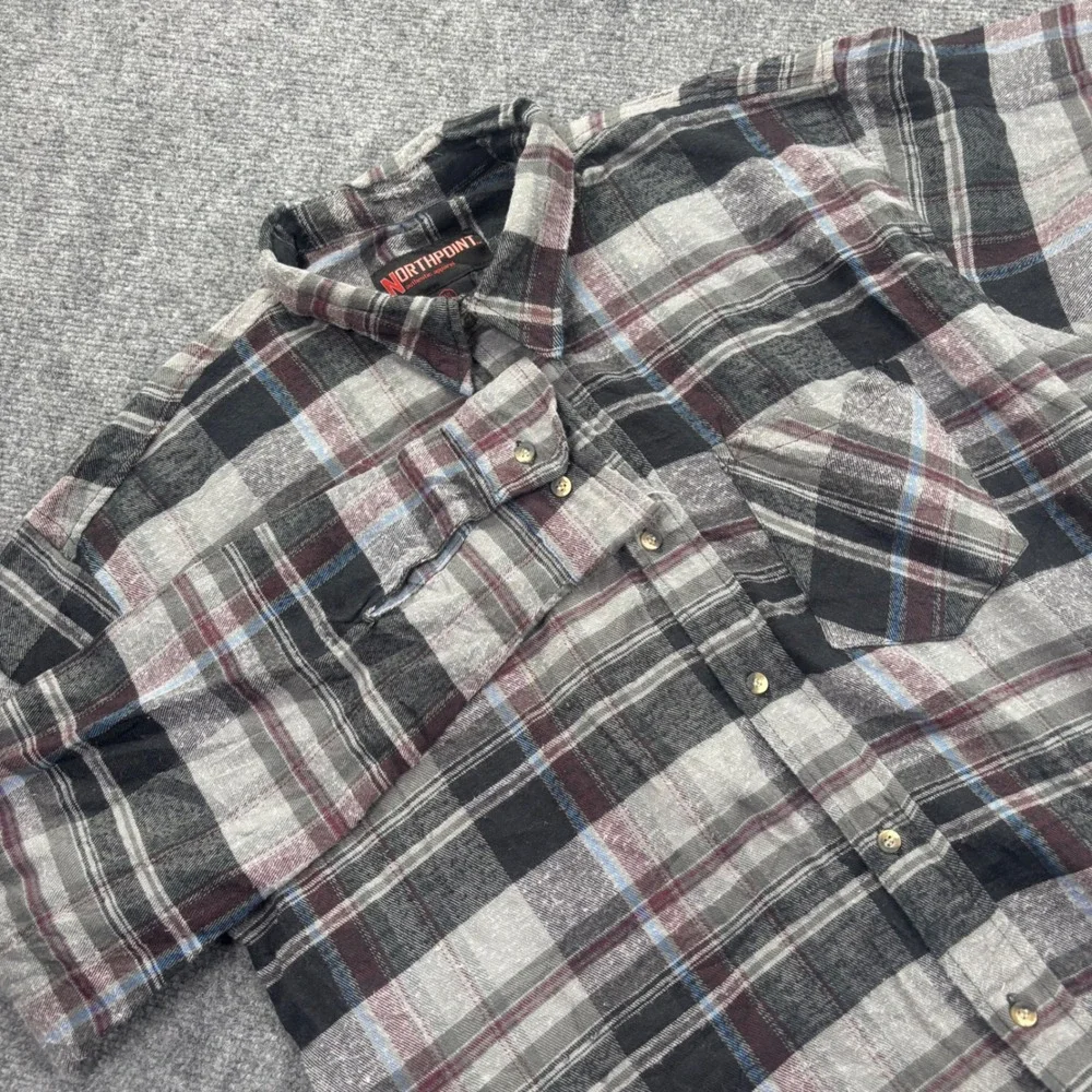 Northpoint Button Down‎ Shirt 2XL Gray Plaid Flannel Long Sleeve Men's